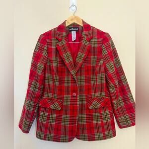 Vtg 80’s tartan tweed wool blend academia blazer